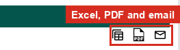 The Excel, PDF and email icons at the top right