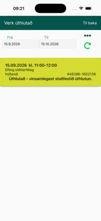 Gult verkspjald fyrir Efling stéttarfélag, Þýðandi, 15.09.2026 kl. 11:00–12:00.